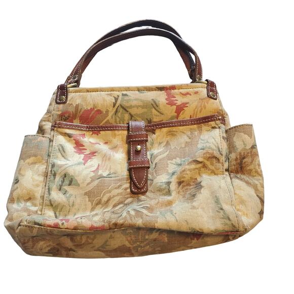 Vintage Fossil Premium Floral Print Canvas Leather No. 054 Purse Shoulder Bag - Picture 1 of 11